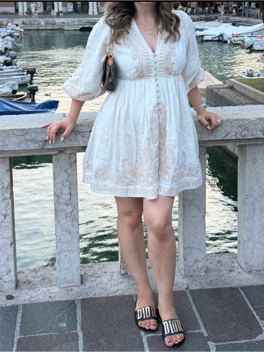 Zimmermann White Mini Dress with Beige Embroidery